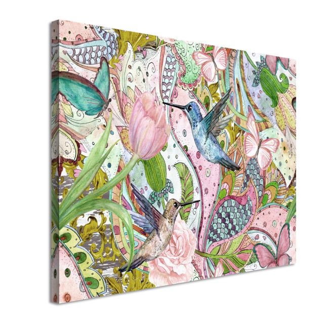 Canvas print Flowers hummingbirds and butterflies Framed canvas View 4