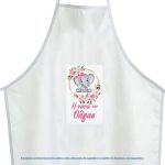 Christening apron printed for godparents, watercolor Elephant girly with flowers