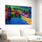 Πίνακας ζωγραφικής Autumn landscape with boats Kandinsky W. Καμβάς τελαρωμένος Όψη 3