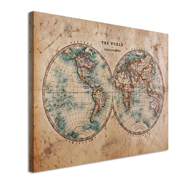 Canvas print Old world map in hemispheres Framed canvas View 4