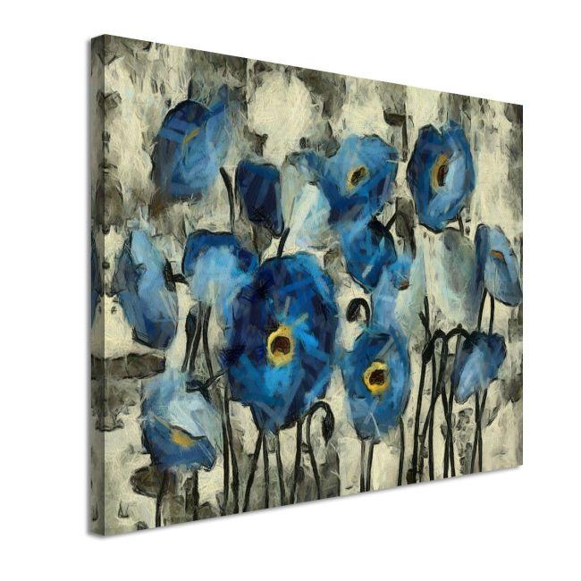 Πίνακας σε καμβά μπλε παπαρούνες Blue poppy Καμβάς τελαρωμένος Όψη 4