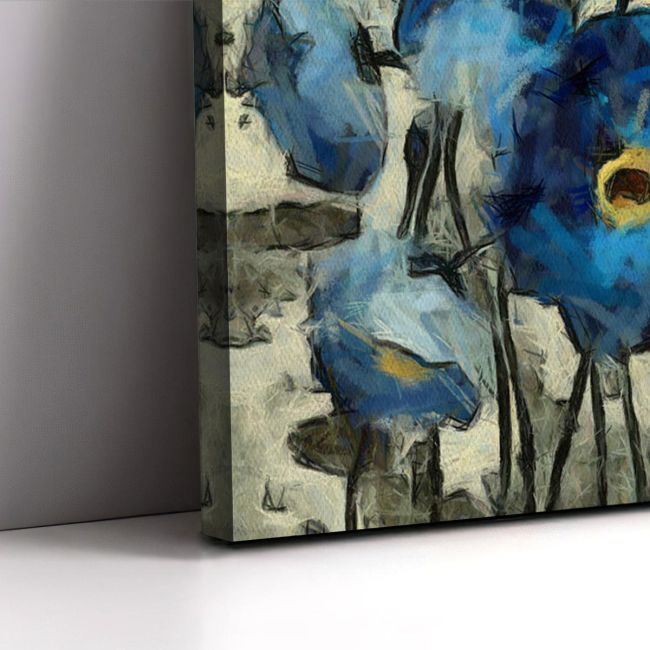 Πίνακας σε καμβά μπλε παπαρούνες Blue poppy Καμβάς τελαρωμένος Όψη 5