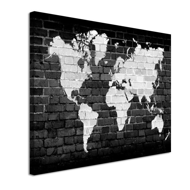 Canvas print Bricks World Map White on Black Framed canvas View 4