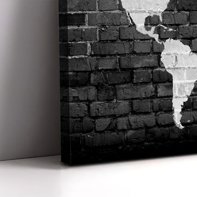 Canvas print Bricks World Map White on Black Framed canvas View 5