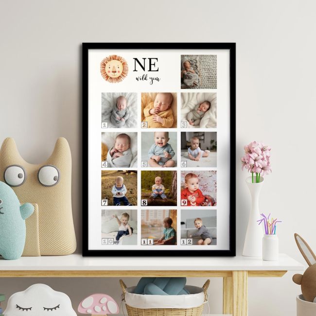 One wild year αφίσα κάδρο  με 12 + 1 τετράγωνες φωτογραφίες  Αφίσα πόστερ με μαύρη κορνίζα Όψη 1