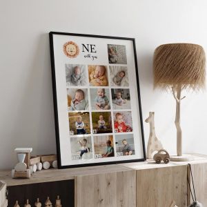 One wild year 12+1  rectangle  photos  1st year collage  Poster with black frame View 1 2