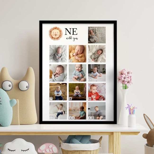 One wild year αφίσα κάδρο  με 12 + 1 τετράγωνες φωτογραφίες  Αφίσα πόστερ με μαύρη κορνίζα Όψη 3