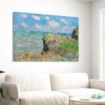 Πίνακας ζωγραφικής The cliff walk at Pourville Monet Καμβάς τελαρωμένος Όψη 3