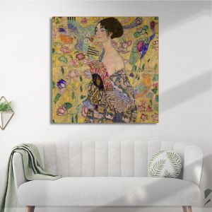 Πίνακας ζωγραφικής Lady with a fan I portrait Klimt G. Καμβάς τελαρωμένος Όψη 1