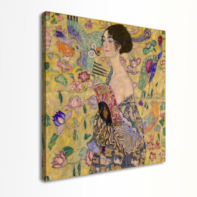 Πίνακας ζωγραφικής Lady with a fan I portrait Klimt G. Καμβάς τελαρωμένος Όψη 5
