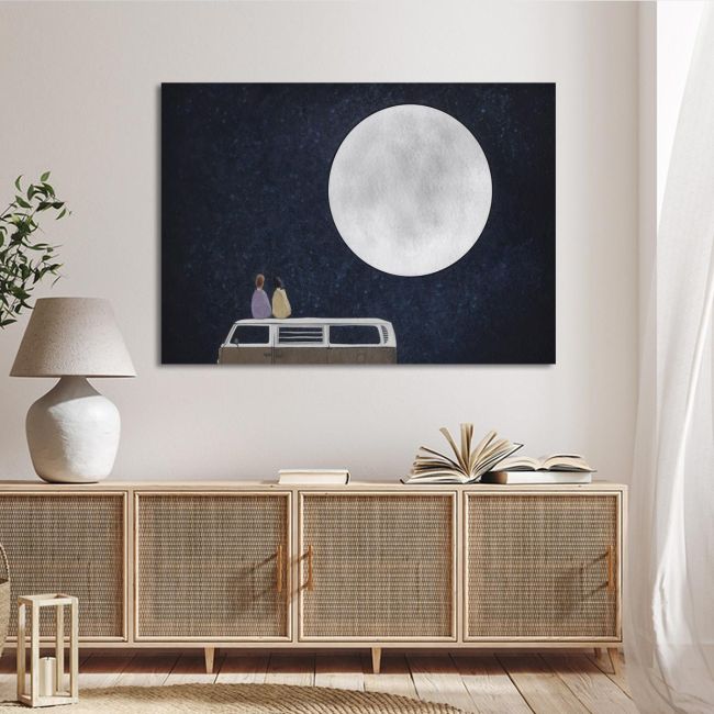 Πίνακας σε καμβά Under the full moon Καμβάς τελαρωμένος Όψη 2