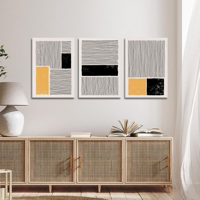 Πίνακας σε καμβά Lines and rectangles τρίπτυχος Καμβάς τελαρωμένος Όψη 3