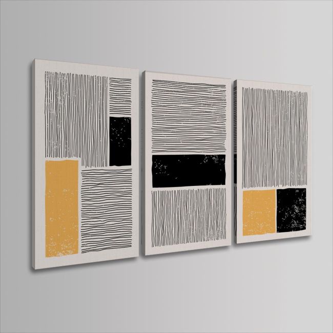 Πίνακας σε καμβά Lines and rectangles τρίπτυχος Καμβάς τελαρωμένος Όψη 4