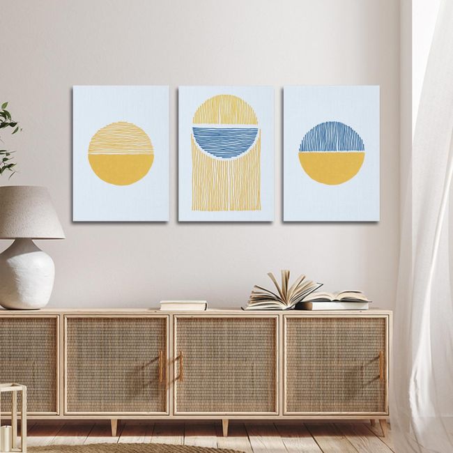 Πίνακας σε καμβά Raining lines I τρίπτυχος Καμβάς τελαρωμένος Όψη 3