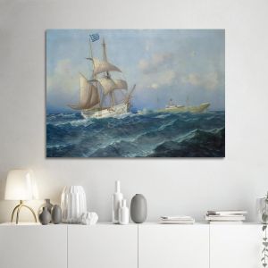 Canvas print Ships in a Rough Sea Prosalentis Emilios Framed canvas View 1