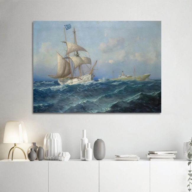 Canvas print Ships in a Rough Sea Prosalentis Emilios Framed canvas View 1
