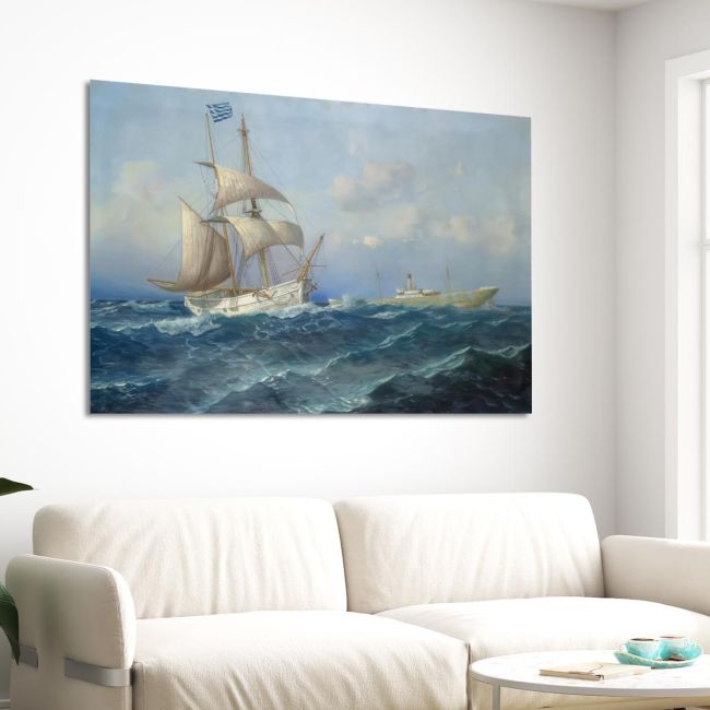Canvas print Ships in a Rough Sea Prosalentis Emilios Framed canvas View 3