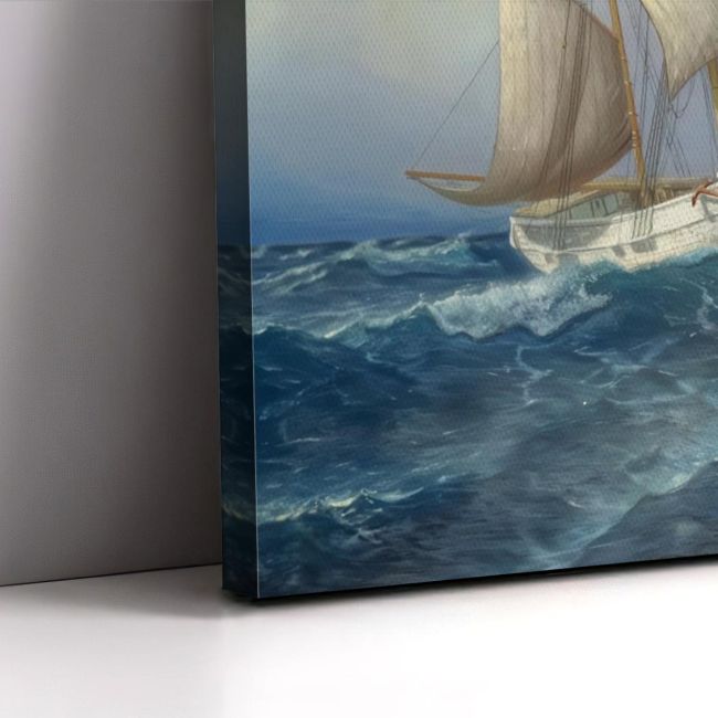 Πίνακας ζωγραφικής Πλοία σε αγριεμένη θάλασσα Προσαλέντης Αιμίλιος Καμβάς τελαρωμένος Όψη 5