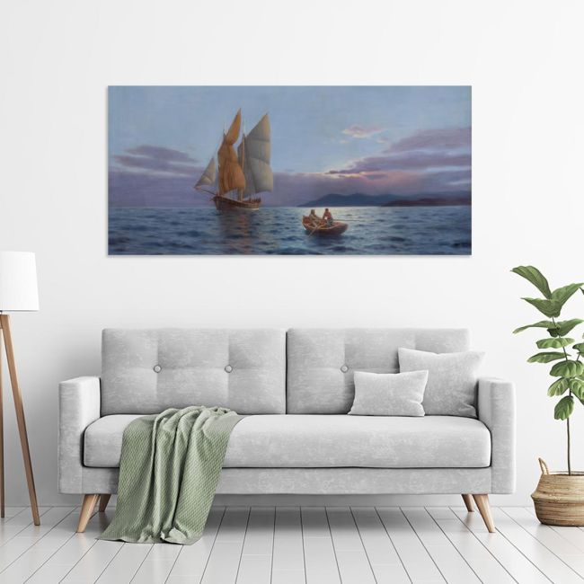 Πίνακας σε καμβά  Βαπόρι με ρόδες αραγμένο  Ιστιοφόρο Προσαλέντης Αιμίλιος πανοραμικός Καμβάς τελαρωμένος Όψη 3