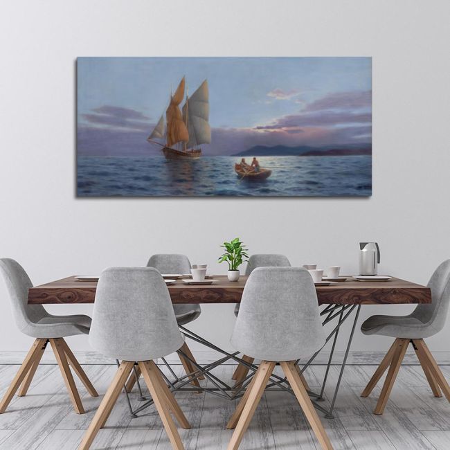 Πίνακας σε καμβά  Βαπόρι με ρόδες αραγμένο  Ιστιοφόρο Προσαλέντης Αιμίλιος πανοραμικός Καμβάς τελαρωμένος Όψη 4