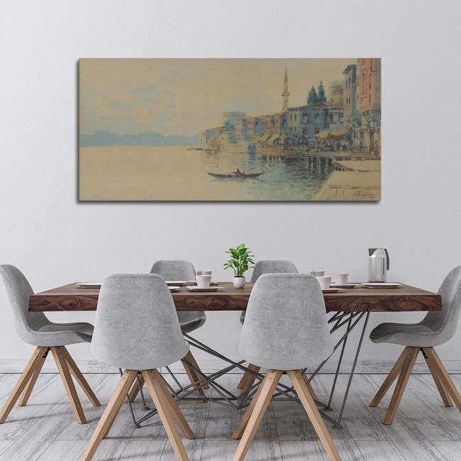 Πίνακας σε καμβά  Τοπίο από το Βόσπορο Προσαλέντης Αιμίλιος πανοραμικός Καμβάς τελαρωμένος Όψη 4