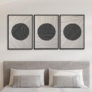 Lines over circles 3 panels  Poster with black frame View 1