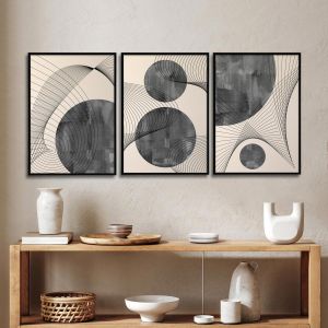 Mathematical lines 3 panels  Poster with black frame View 1