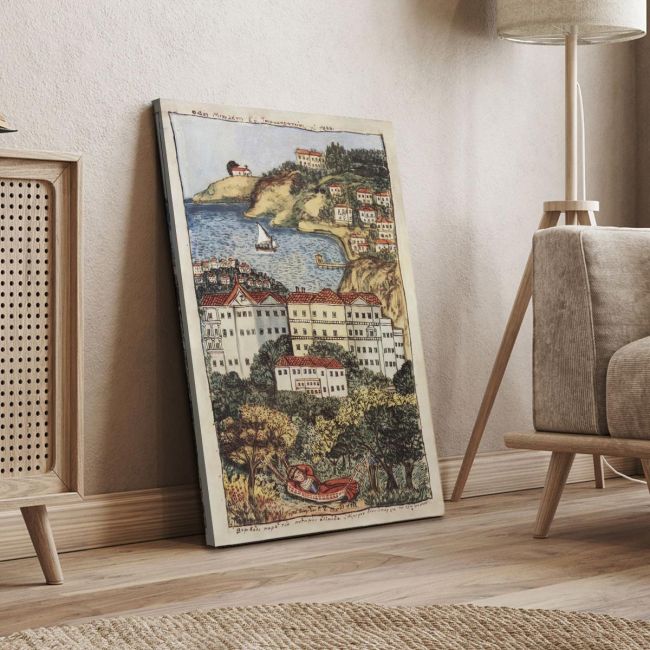 Πίνακας ζωγραφικής Οπωρώνας δίπλα στο ποτάμι. Θεόφιλος Καμβάς τελαρωμένος Όψη 4