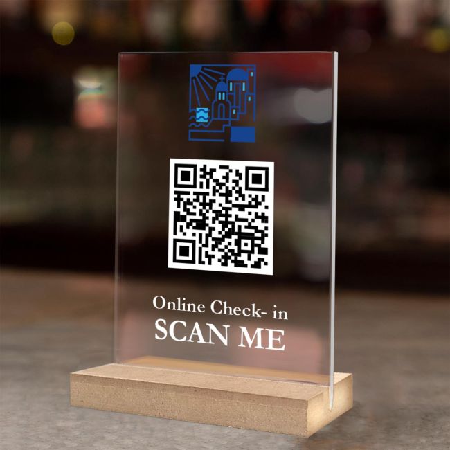 Πινακιδα QR για online check-in προσωποποιημένη Plexiglass Όψη 1