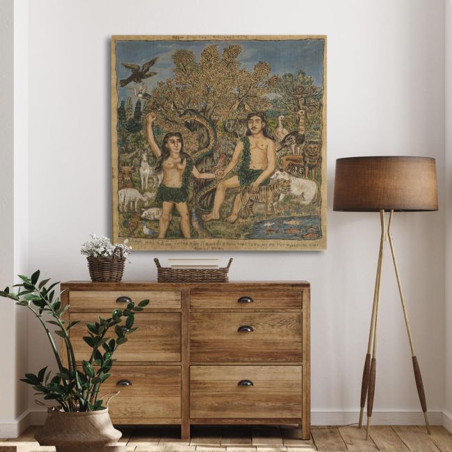 Πίνακας ζωγραφικής Αδάμ και Εύα τετράγωνο Θεόφιλος Καμβάς τελαρωμένος Όψη 3