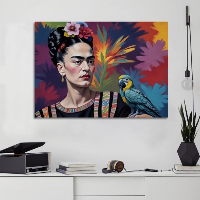 Canvas print Frida with a parrot Framed canvas View 1