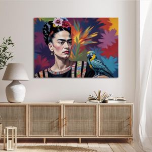 Πίνακας σε καμβά Frida with a parrot Καμβάς τελαρωμένος Όψη 1 2