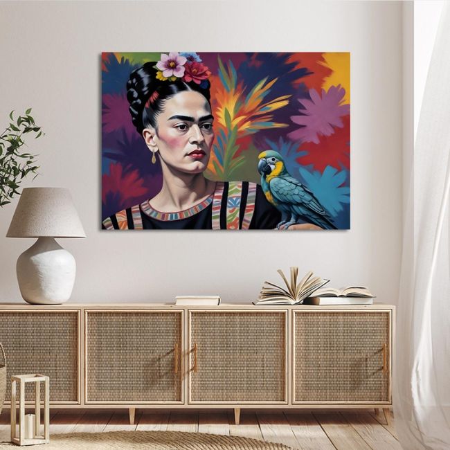 Canvas print Frida with a parrot Framed canvas View 2
