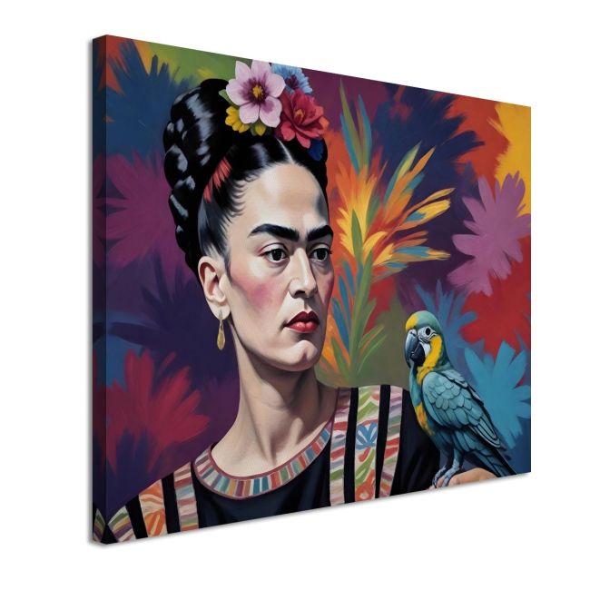 Πίνακας σε καμβά Frida with a parrot Καμβάς τελαρωμένος Όψη 4