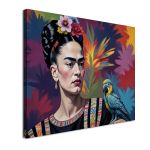 Πίνακας σε καμβά Frida with a parrot Καμβάς τελαρωμένος Όψη 4