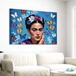 Πίνακας σε καμβά Frida with butterflies Καμβάς τελαρωμένος Όψη 3