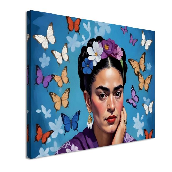 Πίνακας σε καμβά Frida with butterflies Καμβάς τελαρωμένος Όψη 4