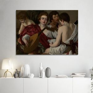 Πίνακας ζωγραφικής  Μουσικοί Caravaggio Καμβάς τελαρωμένος Όψη 1
