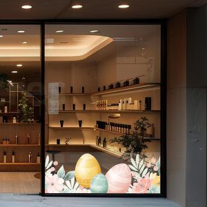 Μπορντούρα αυτοκόλλητο Πασχαλινής βιτρίνας με λουλούδια και αυγά Όψη 3