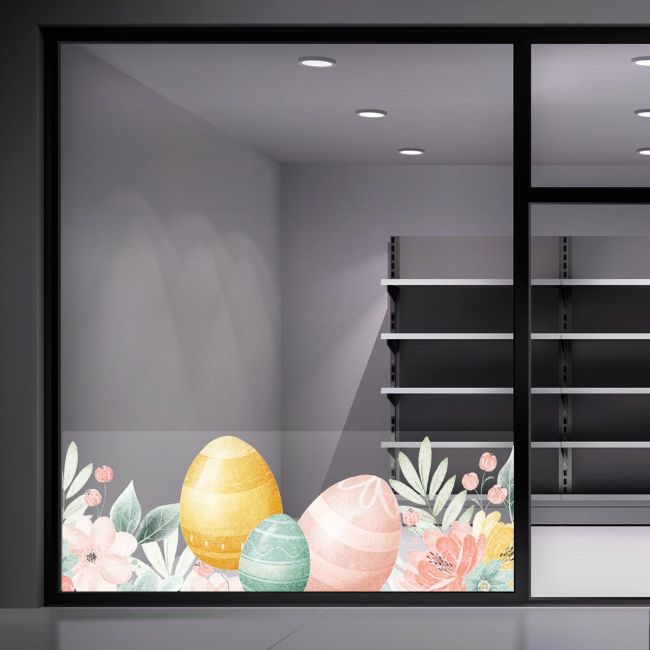 Easter window sticker border with flowers and eggs View 5