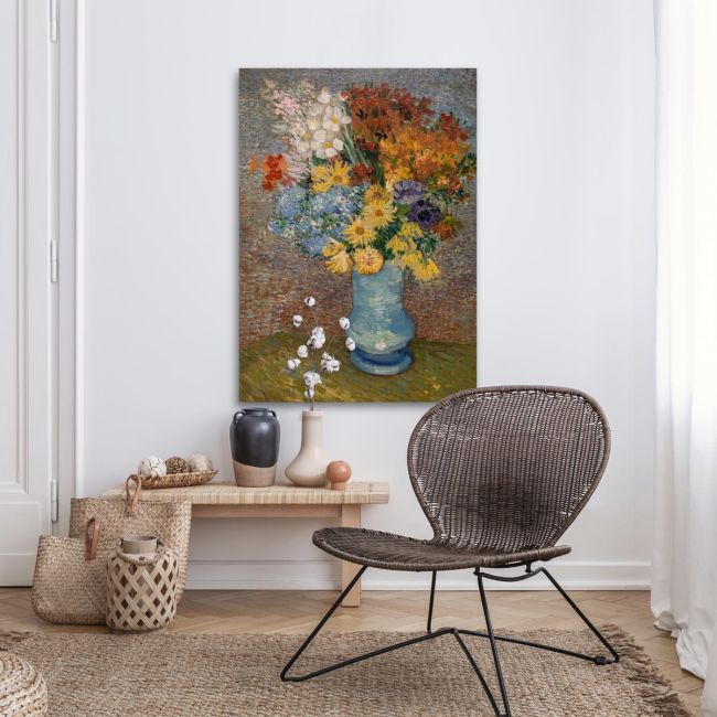 Πίνακας ζωγραφικής Vase with daisies and anemones Vincent van Gogh Καμβάς τελαρωμένος Όψη 3