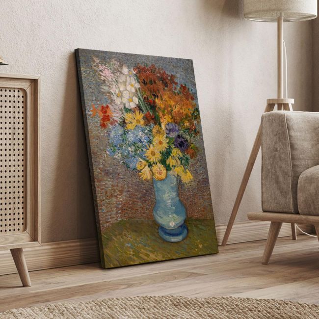 Πίνακας ζωγραφικής Vase with daisies and anemones Vincent van Gogh Καμβάς τελαρωμένος Όψη 4