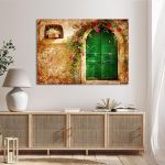 Canvas print Old house with green door