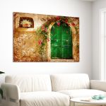 Old house with green door – Πίνακας σε Καμβά