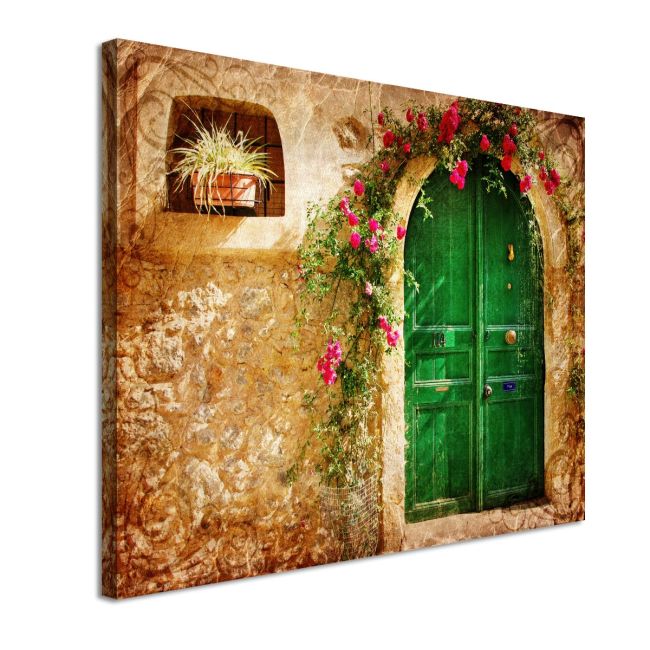 Old house with green door – Πίνακας σε Καμβά