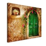 Old house with green door – Πίνακας σε Καμβά