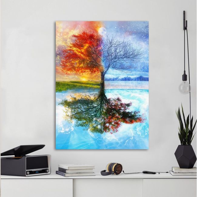 Canvas print Four season tree with moon