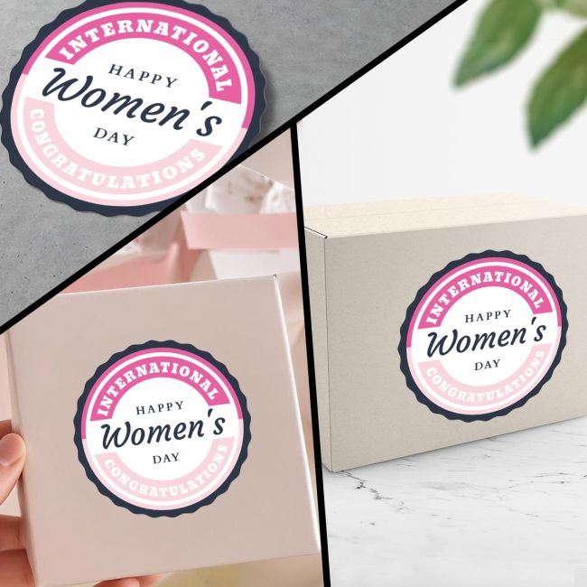 International Women's Day Sticker with Pink Banner 4 x 4 cm (Round) View 1