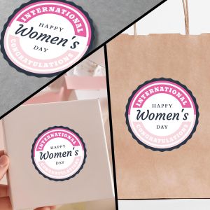 International Women's Day Sticker with Pink Banner 4 x 4 cm (Round) View 1 2