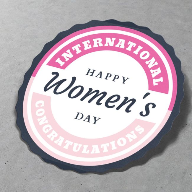 International Women's Day Sticker with Pink Banner 4 x 4 cm (Round) View 3